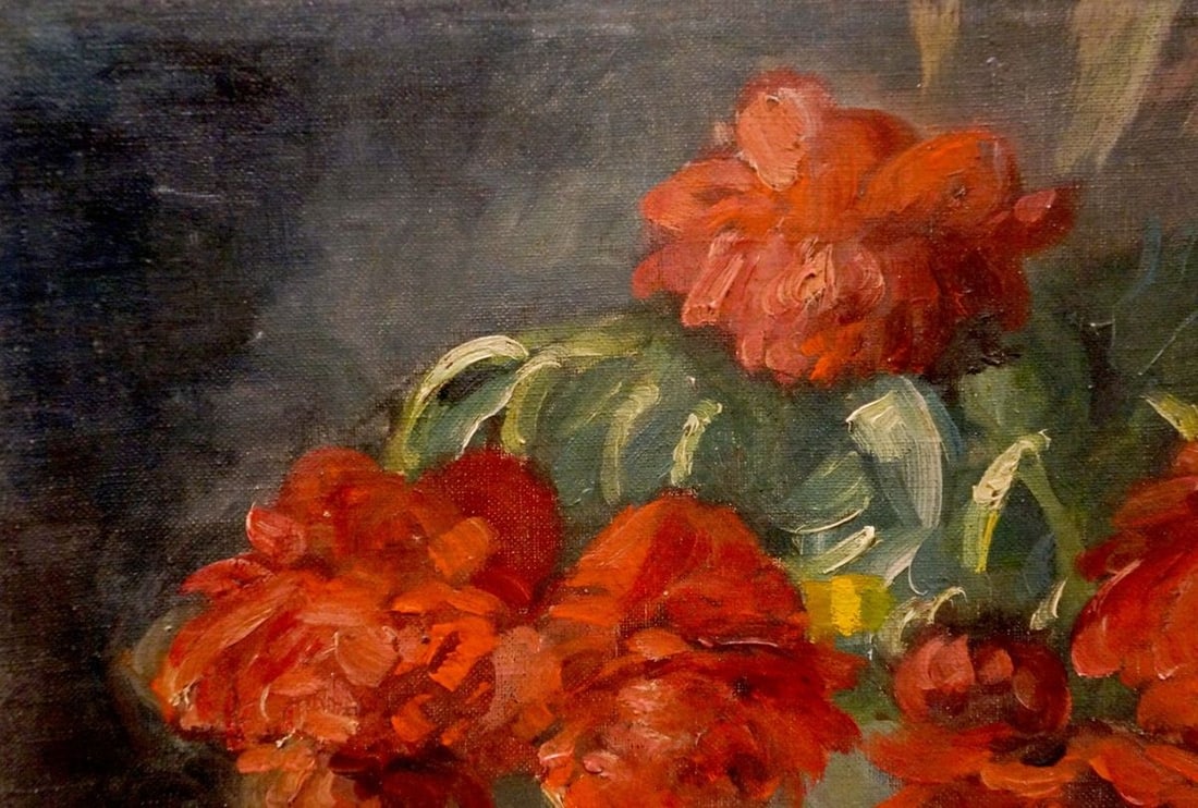 Oil painting Red flowers J. Sellier - 3