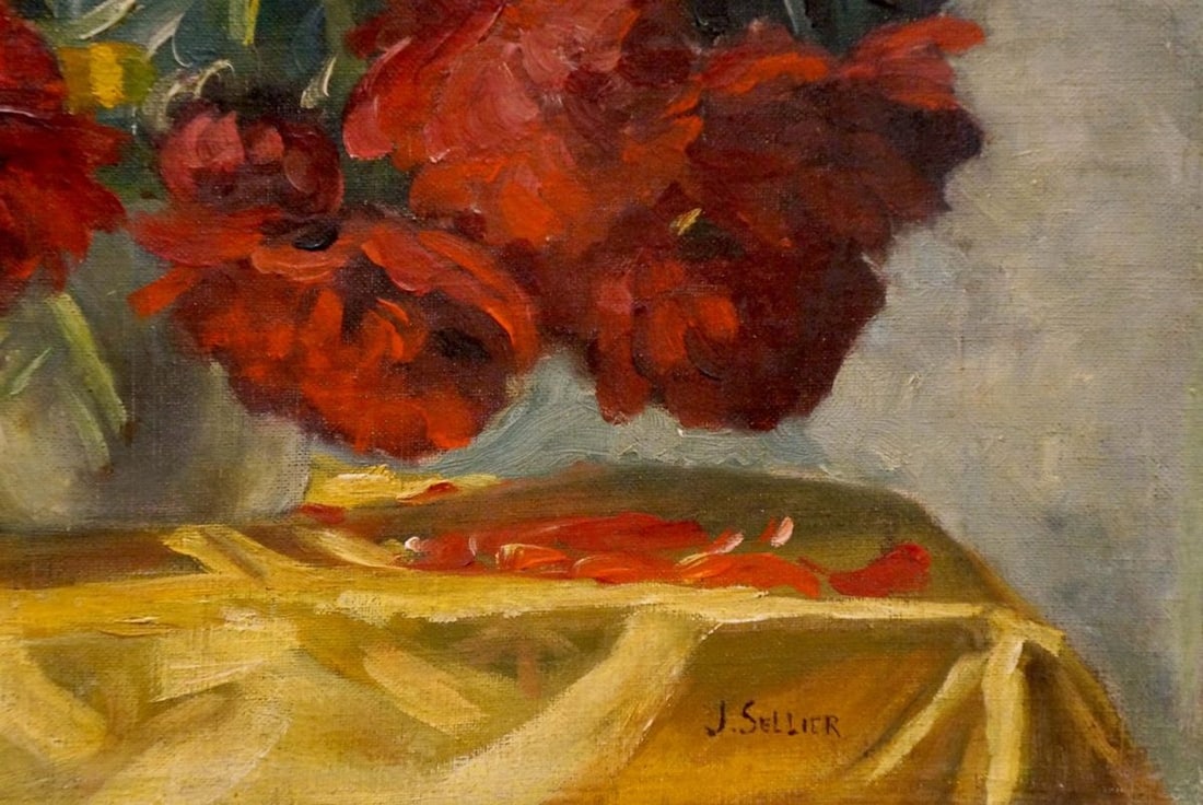Oil painting Red flowers J. Sellier - 5