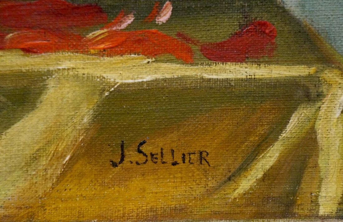 Oil painting Red flowers J. Sellier - 6