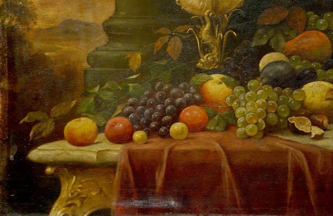 Oil painting Food on the table with grapes - 2
