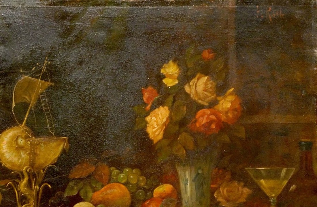 Oil painting Food on the table with grapes - 4