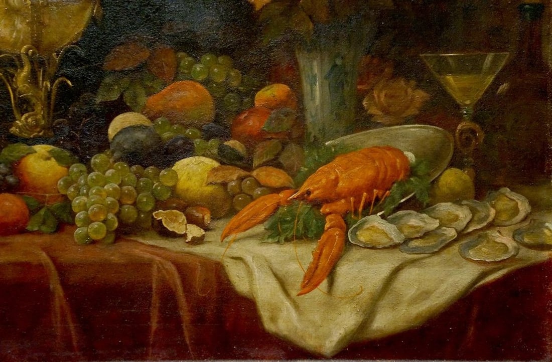 Oil painting Food on the table with grapes - 5