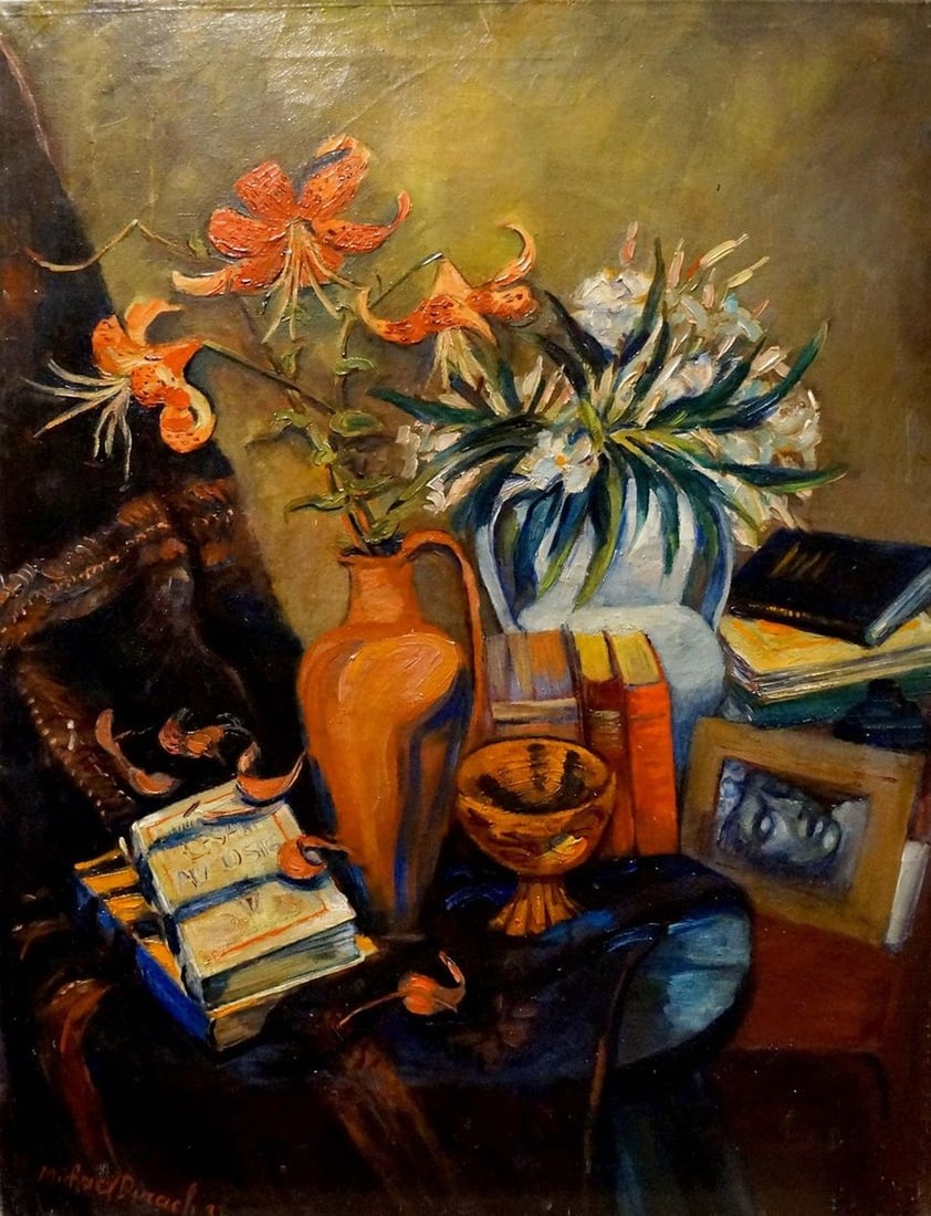 Oil painting Still life with books Michael Durach: Title: Oil painting Still life with books Michael Durach Description: NoVerne 69 *** ABOUT THIS PAINTING *** * TITLE: "Still life with books" * ARTISTS: Michael Durach * SIZE: 79x60 cm/'31.10x23.62 in