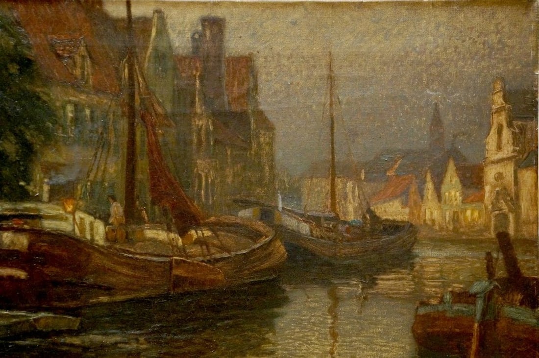 Oil painting City river Karl O'Lynch von Town - 4