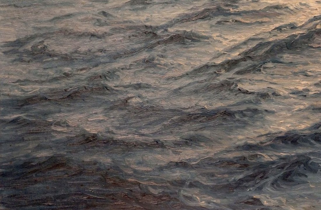 Oil painting The waves beat against the rocks - 2