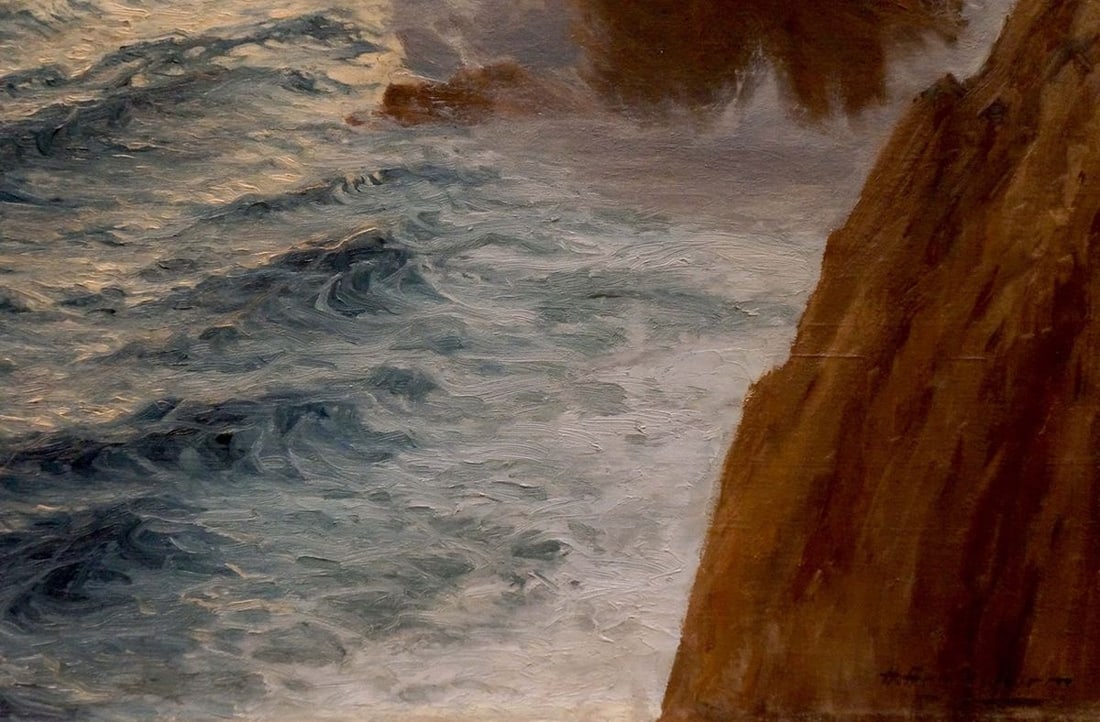 Oil painting The waves beat against the rocks - 5