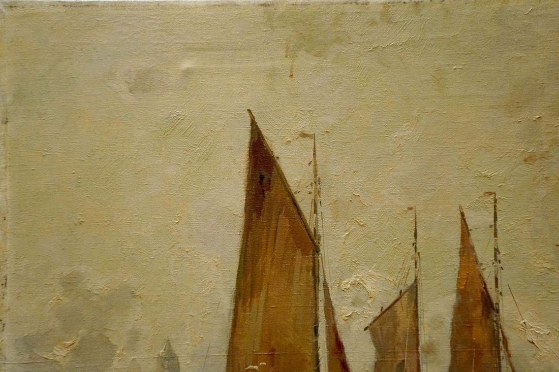 Oil painting The ship arrived in the city V. Jensen - 3