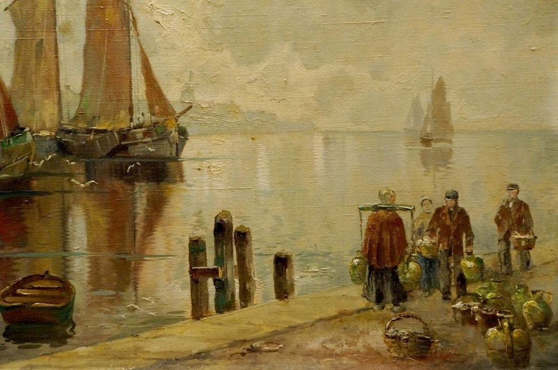 Oil painting The ship arrived in the city V. Jensen - 5