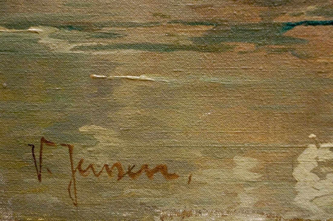Oil painting The ship arrived in the city V. Jensen - 6