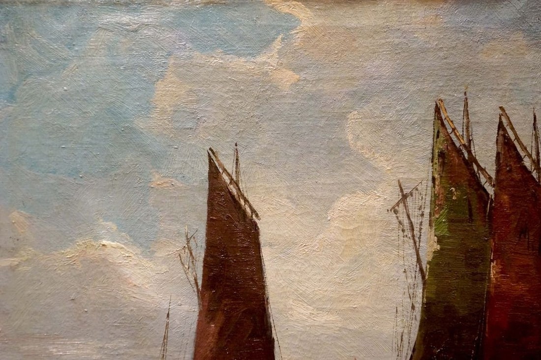Oil painting Fleet of ships Woseker A. - 3