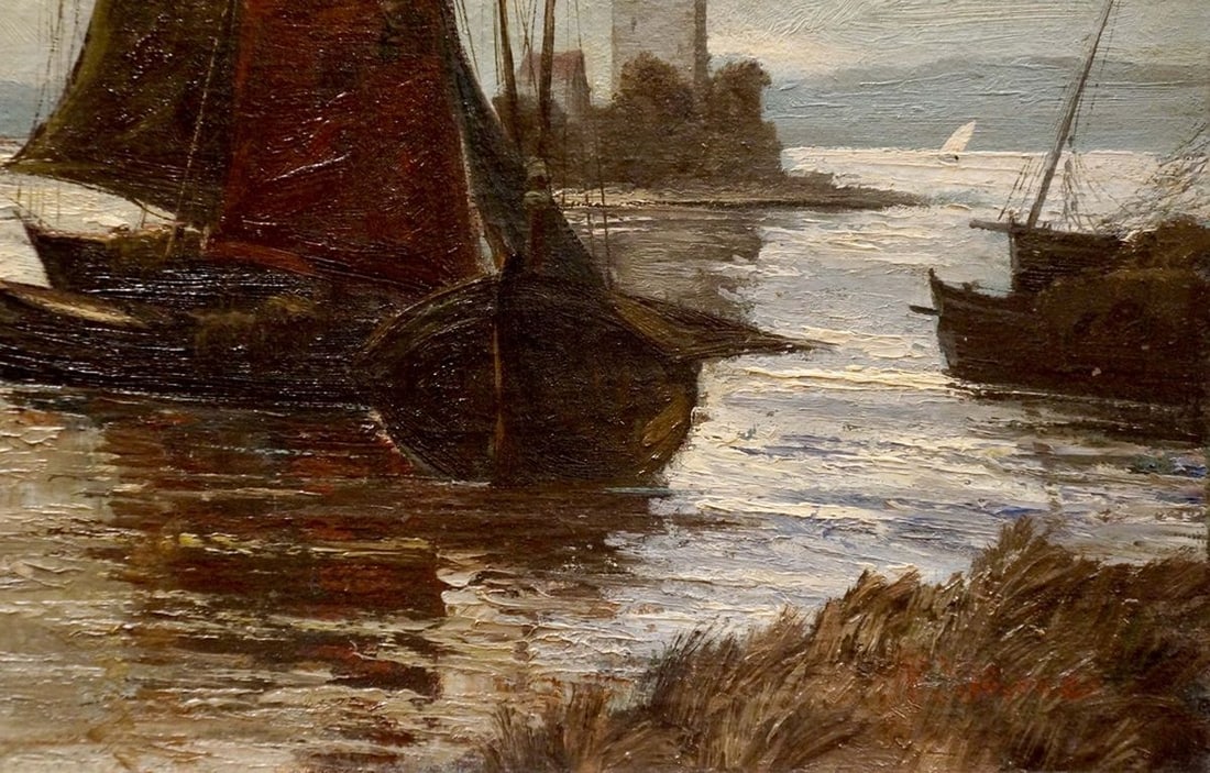 Oil painting Fleet of ships Woseker A. - 5