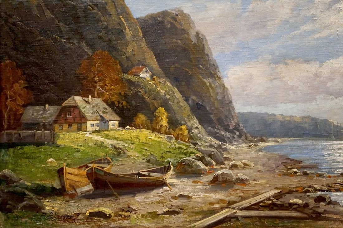 Oil painting Landscape near the coast - 2