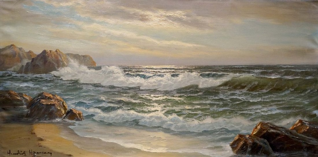 Oil painting The waves Hendrik Hansen: Title: Oil painting The waves Hendrik Hansen Description: NoVerne 99 *** ABOUT THIS PAINTING *** * TITLE: "The waves" * ARTISTS: Hendrik Hansen * SIZE: 50x100 cm/'25.98x21.65 inches' * MEDIUM: oil, ca