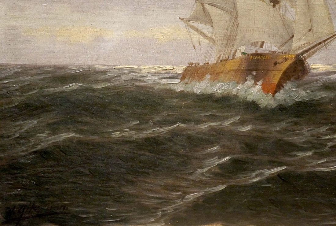 Oil painting Ship at sea H.Attmann - 2