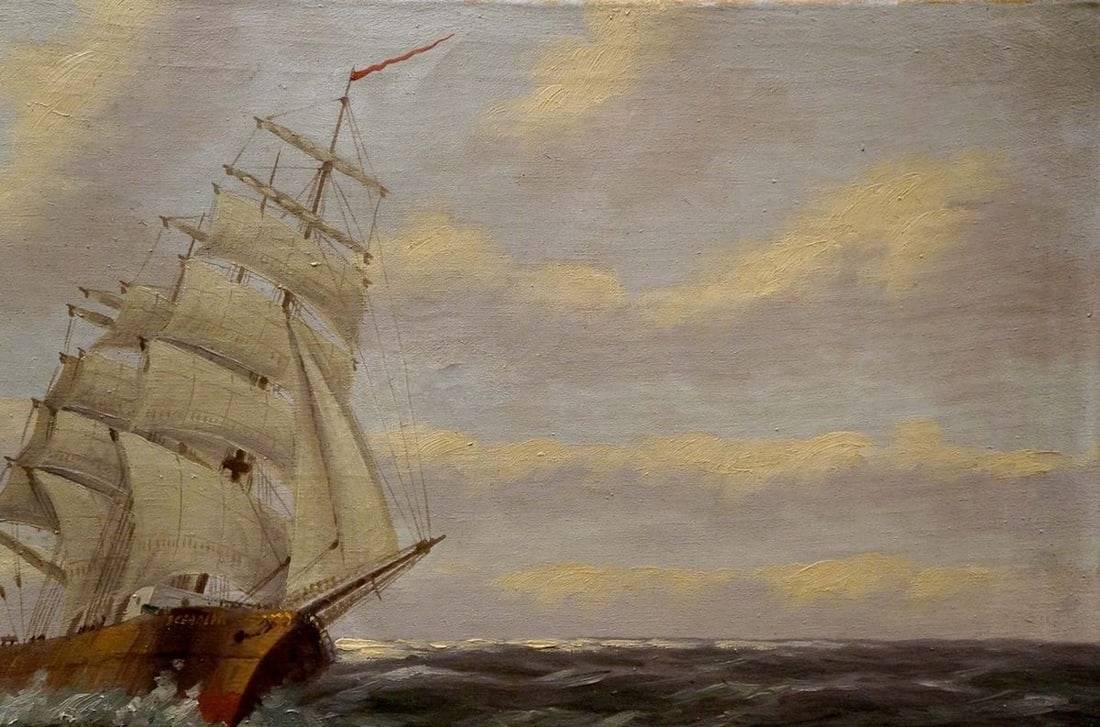 Oil painting Ship at sea H.Attmann - 4