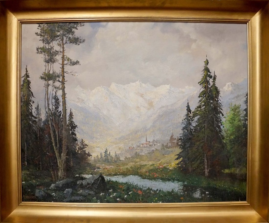 Oil painting Mountain landscape Ad. Wegener: Title: Oil painting Mountain landscape Ad. Wegener Description: NoVerne 112 *** ABOUT THIS PAINTING *** * TITLE: "Mountain landscape" * ARTISTS: Ad. Wegener * SIZE: 60x80 cm/'23.62x31.49 inches' * MED