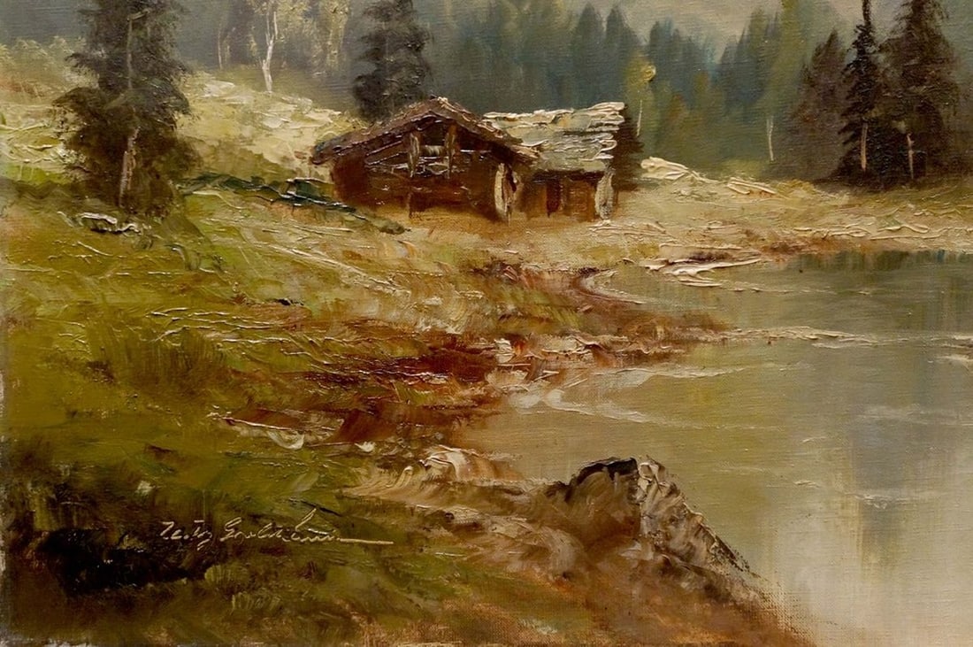 Oil painting House by the hill - 2