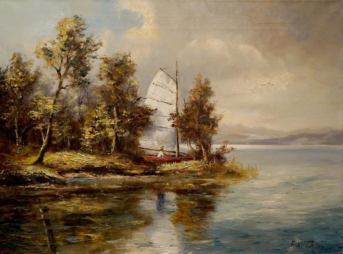 Oil painting Boat near the shore: Title: Oil painting Boat near the shore Description: NoVerne 123 *** ABOUT THIS PAINTING *** * TITLE: "Boat near the shore" * ARTISTS: Unknown artist * SIZE: 60x80 cm/'23.62x31.49 inches' * MEDIUM: