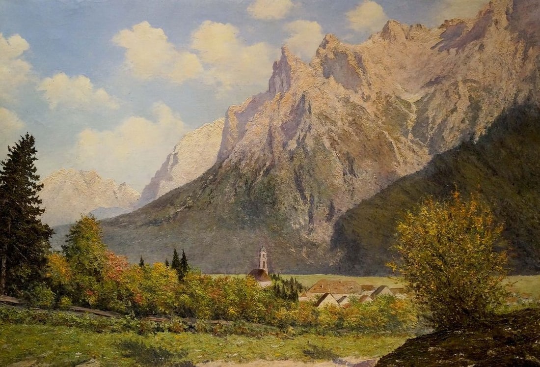 Oil painting Village by the mountain (1 of 8)