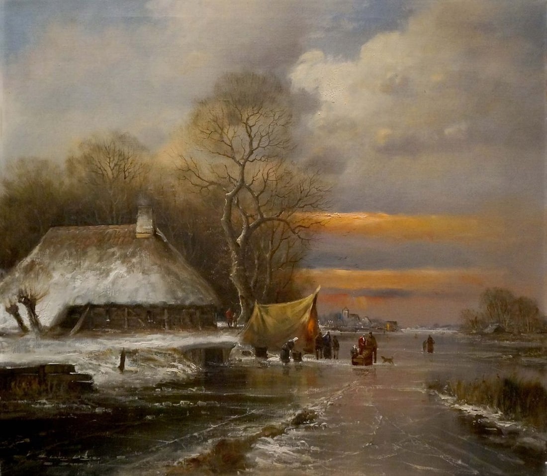 Oil painting Sunset: Title: Oil painting Sunset Description: NoVerne 134 *** ABOUT THIS PAINTING *** * TITLE: "Sunset" * ARTISTS: Unknown artist * SIZE: 70x80 cm/'27.55x31.49 inches' * MEDIUM: oil, canvas * HAND PAINTED: 