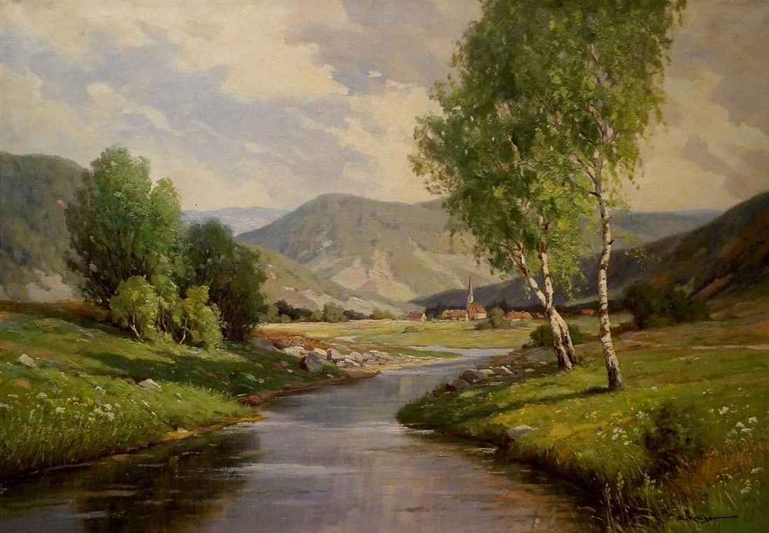 Oil painting Village by the mountain (1 of 8)