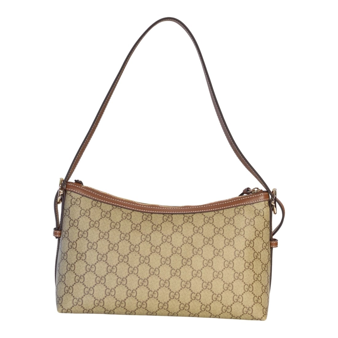Gucci GG Emblem Medium Shoulder Bag Beige Canvas Brown Leather Trim - 10