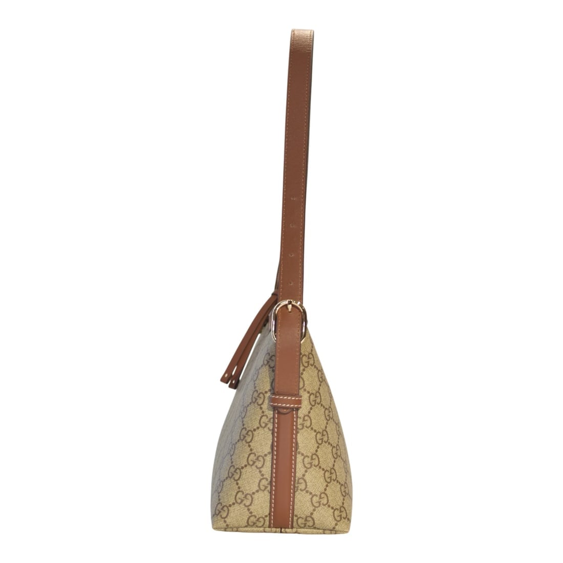 Gucci GG Emblem Medium Shoulder Bag Beige Canvas Brown Leather Trim - 12