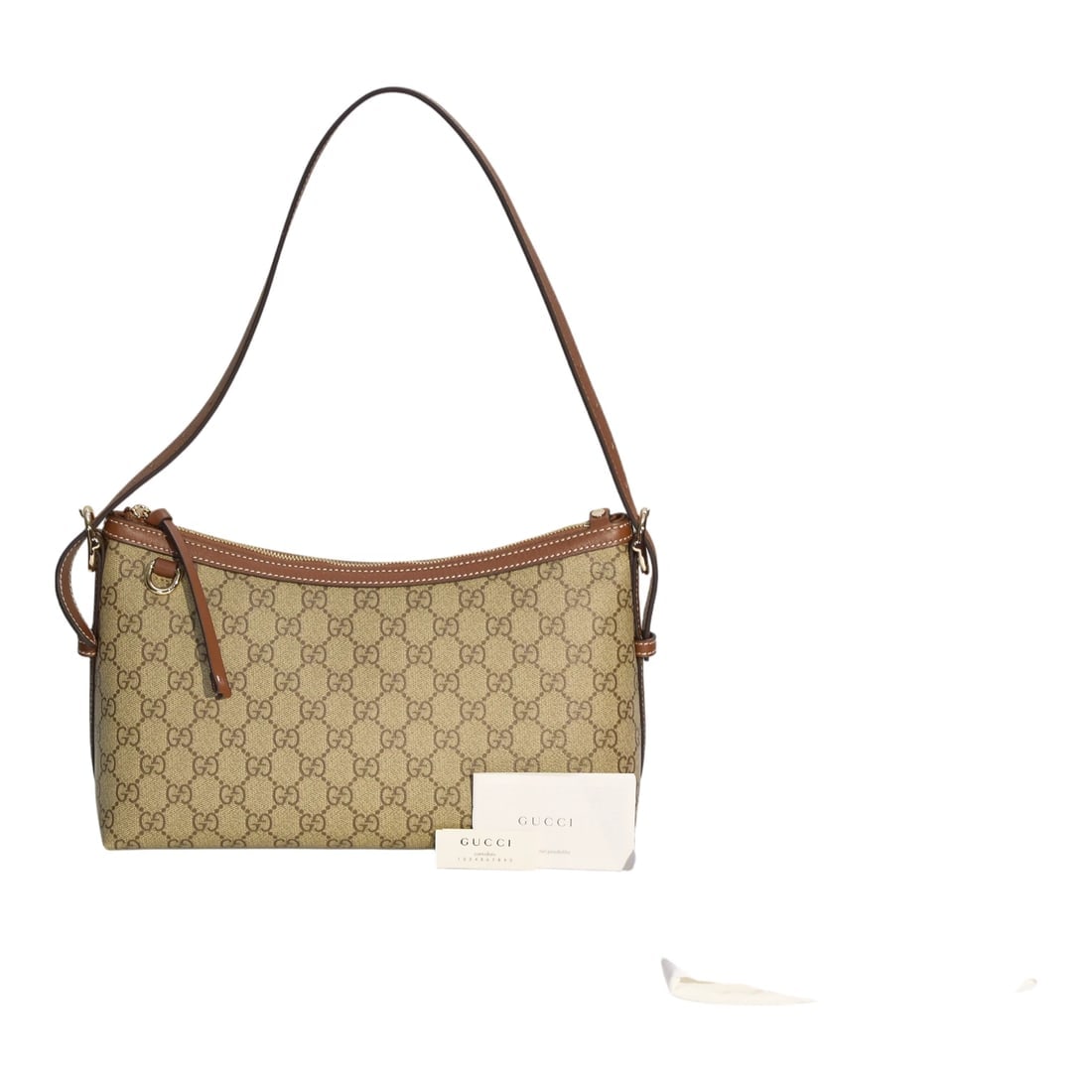 Gucci GG Emblem Medium Shoulder Bag Beige Canvas Brown Leather Trim - 13