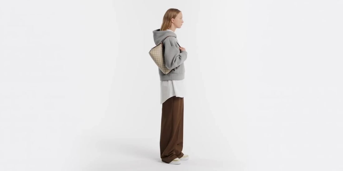 Gucci GG Emblem Medium Shoulder Bag Beige Canvas Brown Leather Trim - 2