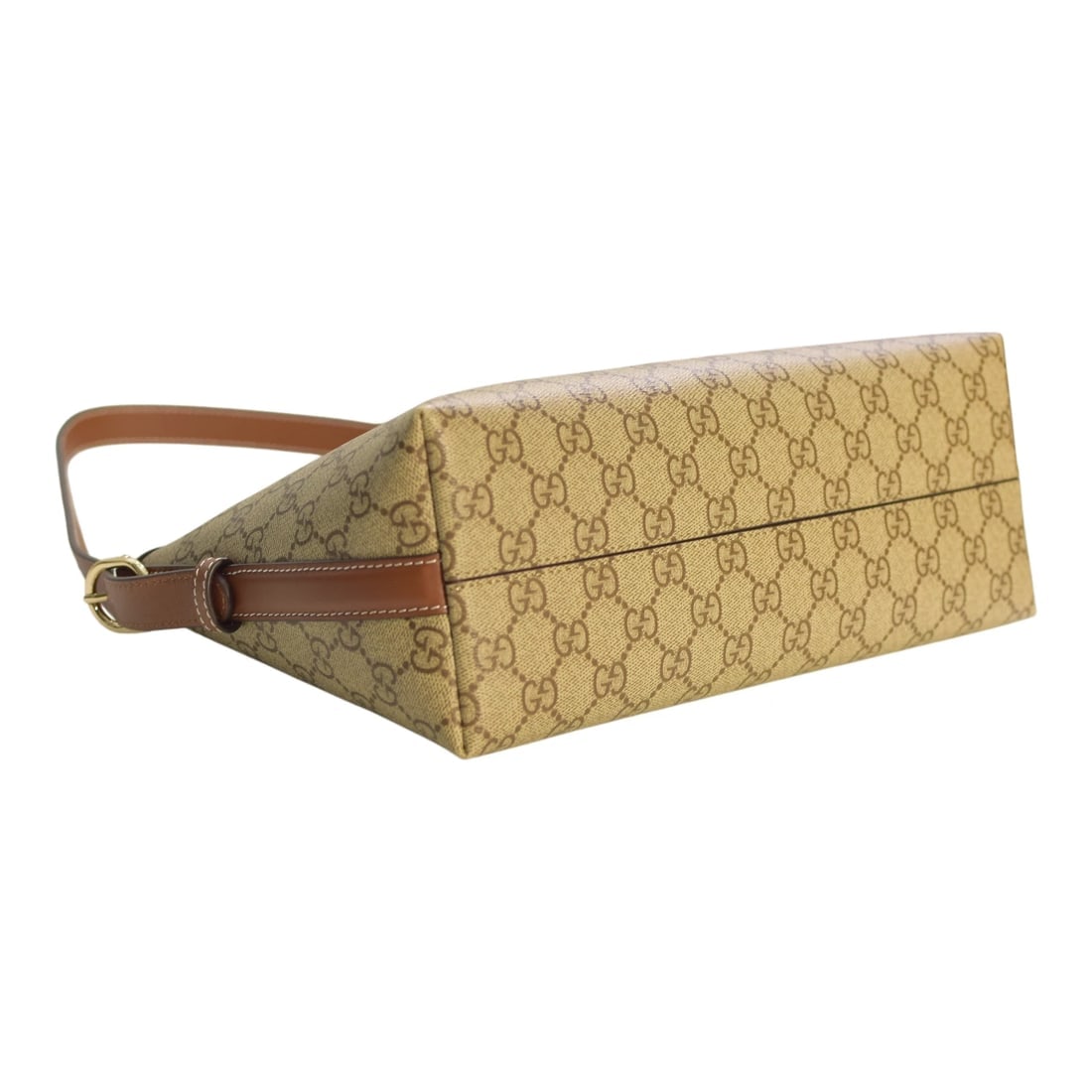 Gucci GG Emblem Medium Shoulder Bag Beige Canvas Brown Leather Trim - 5