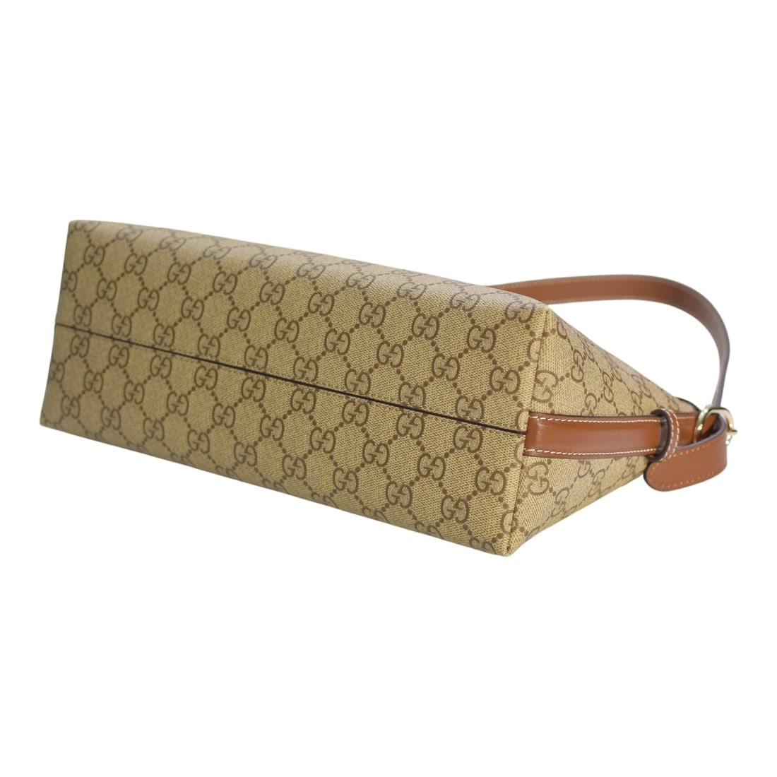 Gucci GG Emblem Medium Shoulder Bag Beige Canvas Brown Leather Trim - 6