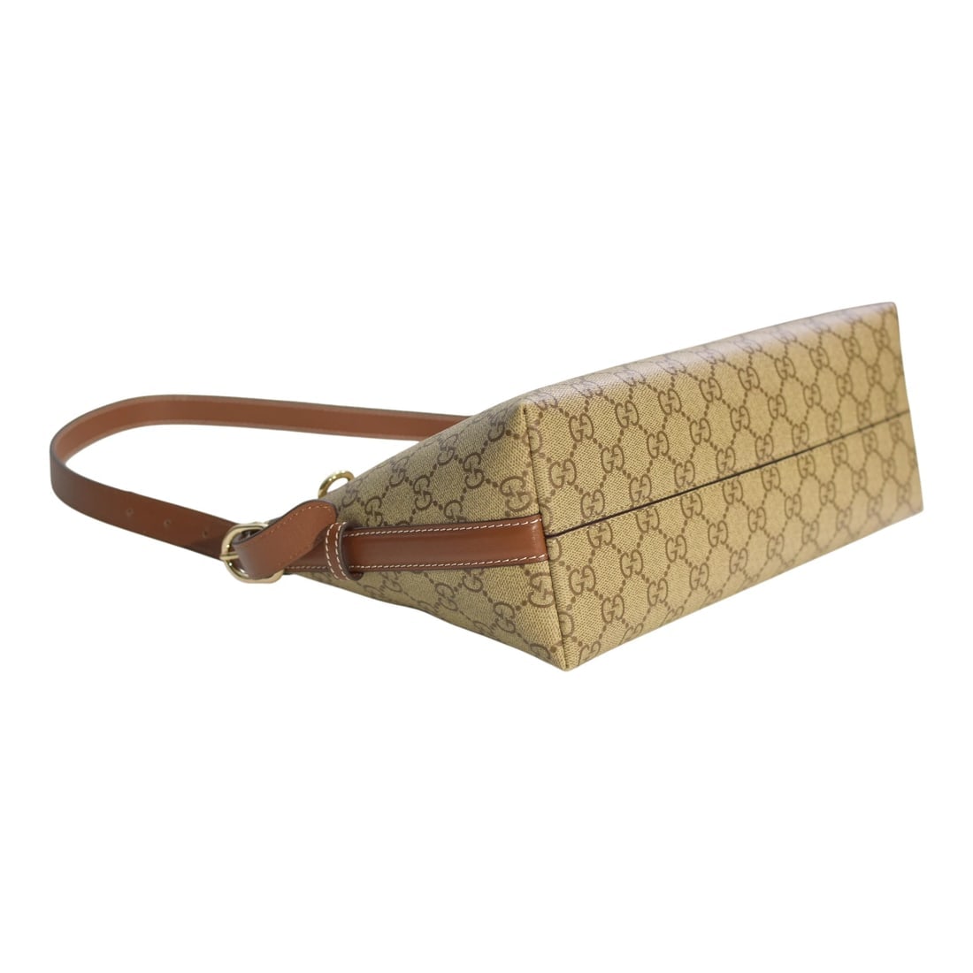 Gucci GG Emblem Medium Shoulder Bag Beige Canvas Brown Leather Trim - 7