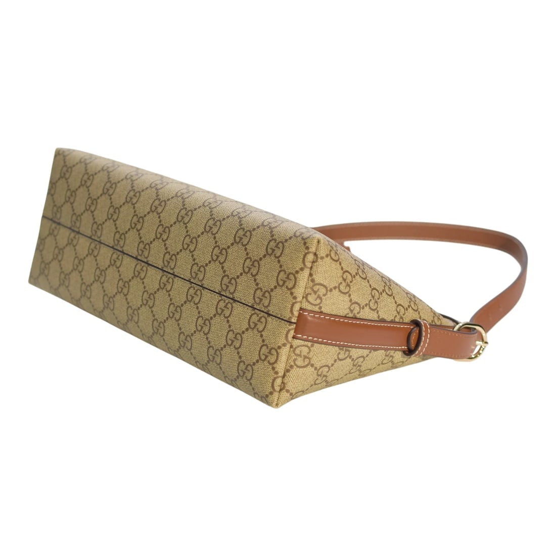 Gucci GG Emblem Medium Shoulder Bag Beige Canvas Brown Leather Trim - 8
