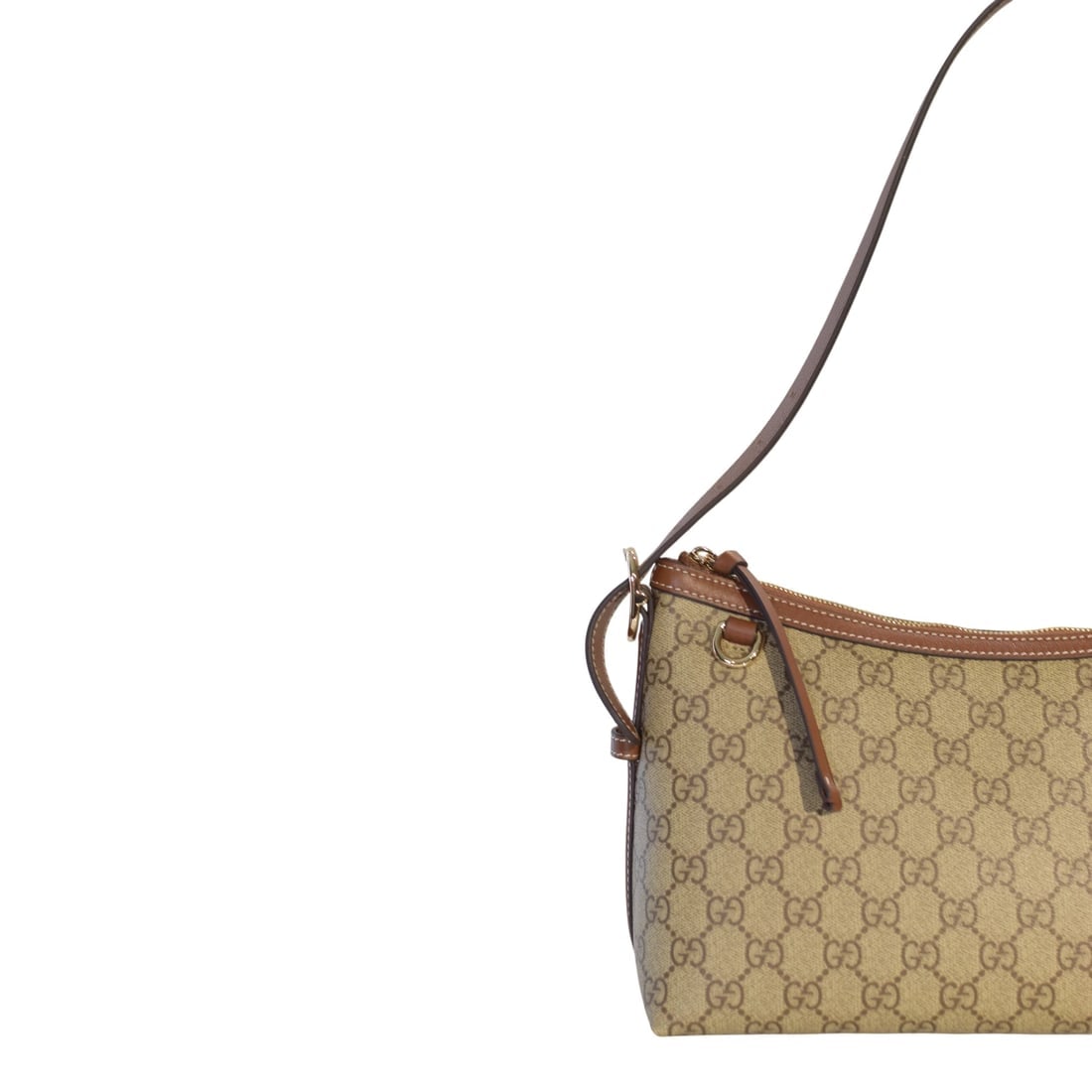 Gucci GG Emblem Medium Shoulder Bag Beige Canvas Brown Leather Trim - 9