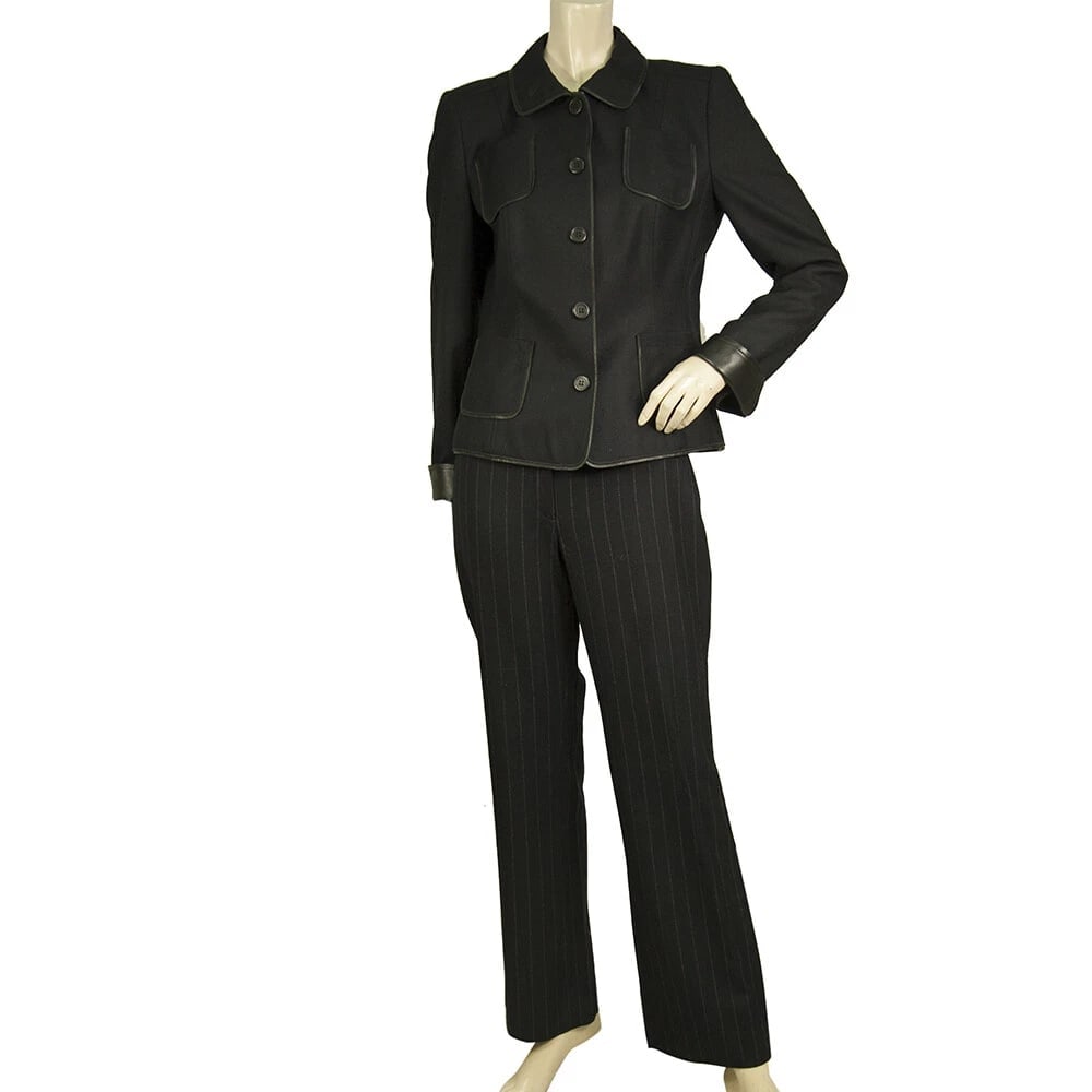 Akris Punto Woolen Blazer Jacket & Striped Pants Trousers Suit Set size Fr 38 (1 of 8)