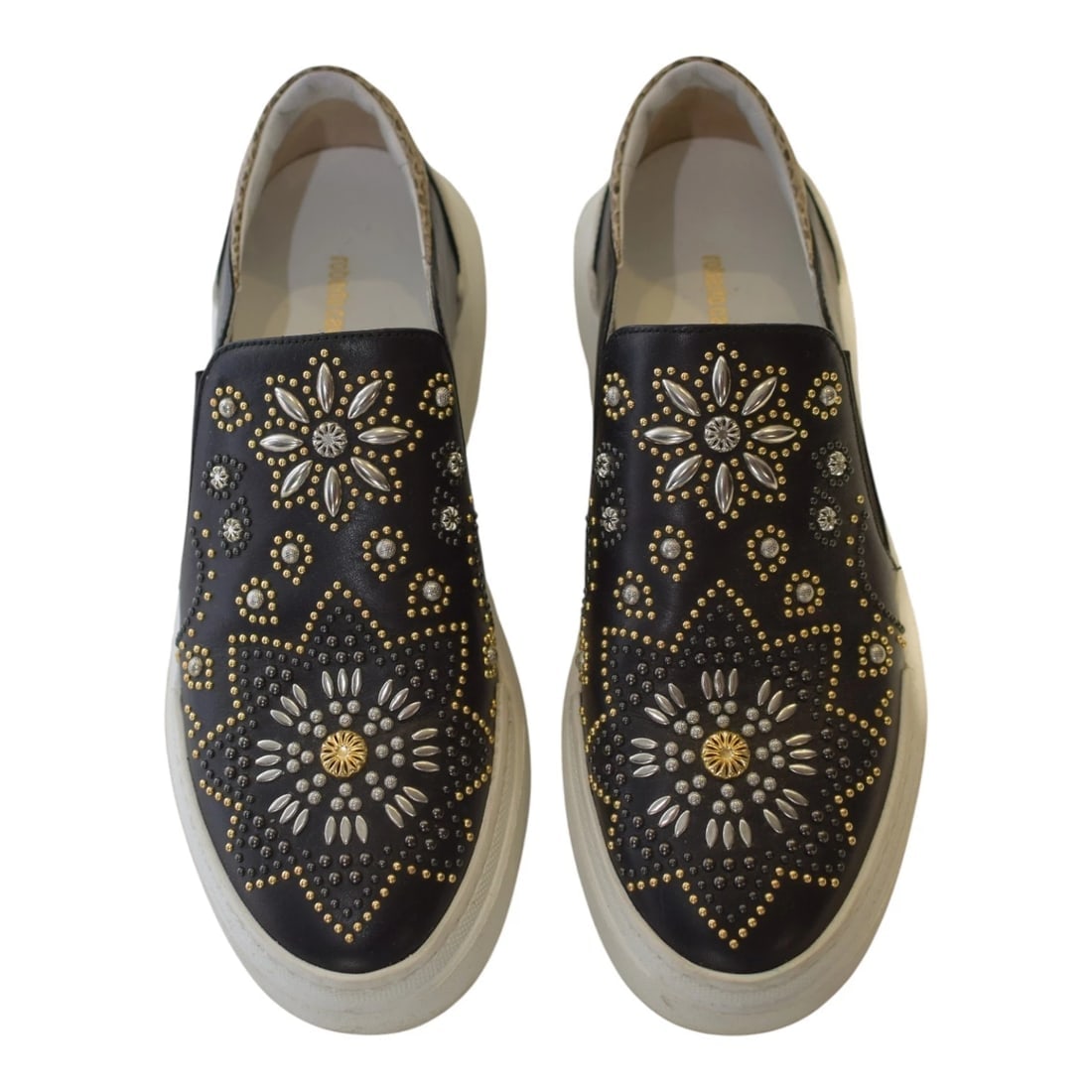 Roberto Cavalli Black Leather Studded Crystal Slip-On Sneaker Platform Shoes 8 (1 of 12)