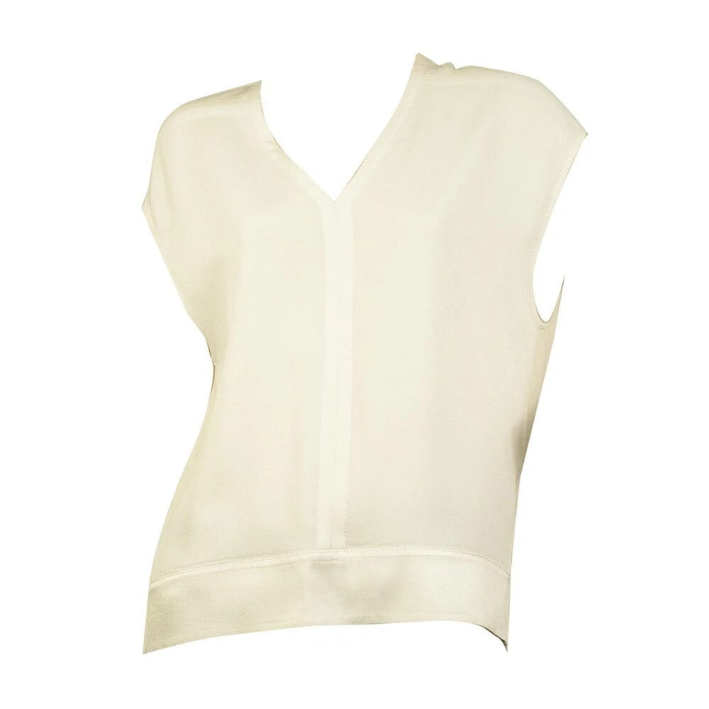 Helmut Lang White Sleeveless Longer at the Back V- Neckline Blouse Top Size S /P - 6