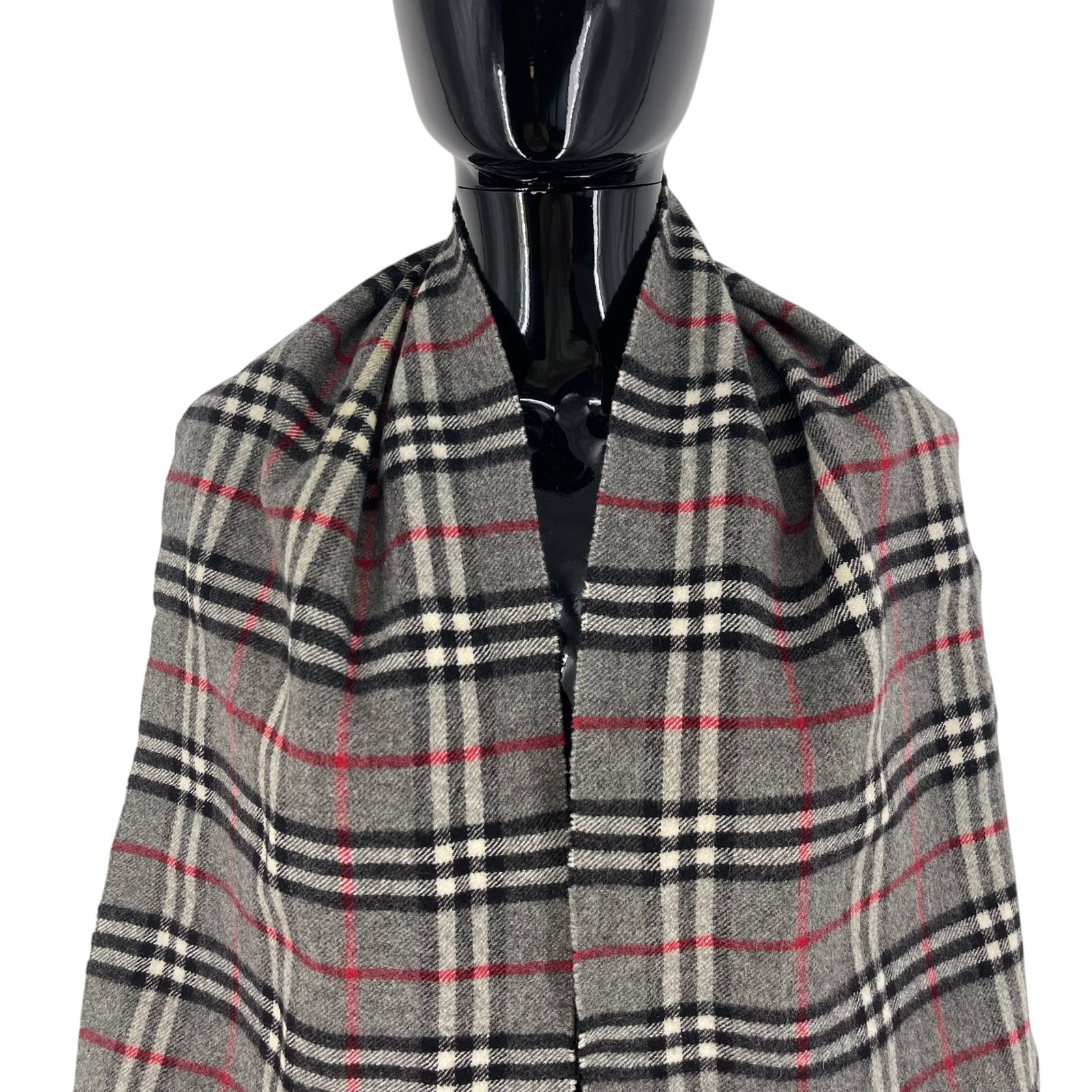Burberry Grey Plaid 100% Wool Scarf - 2