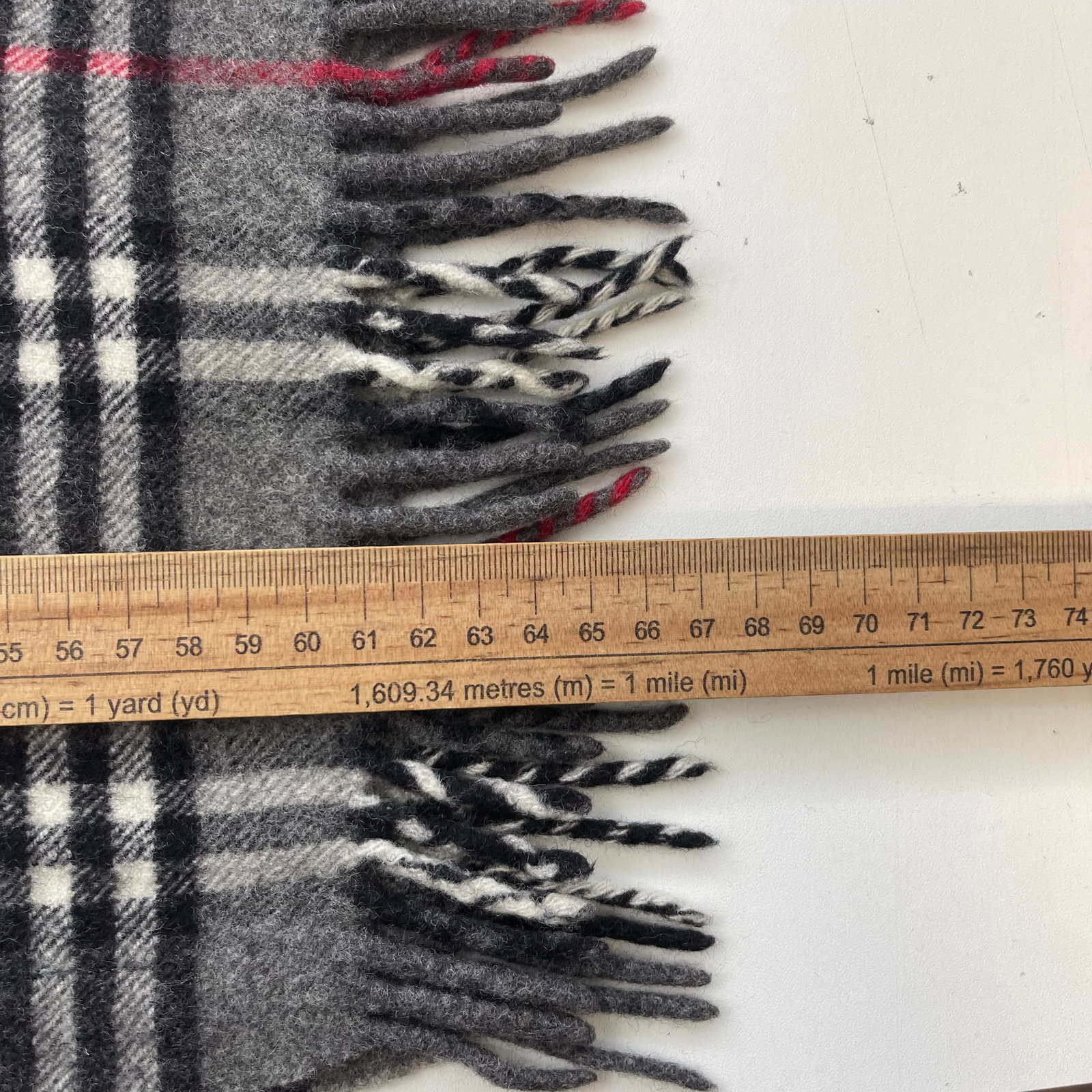 Burberry Grey Plaid 100% Wool Scarf - 8