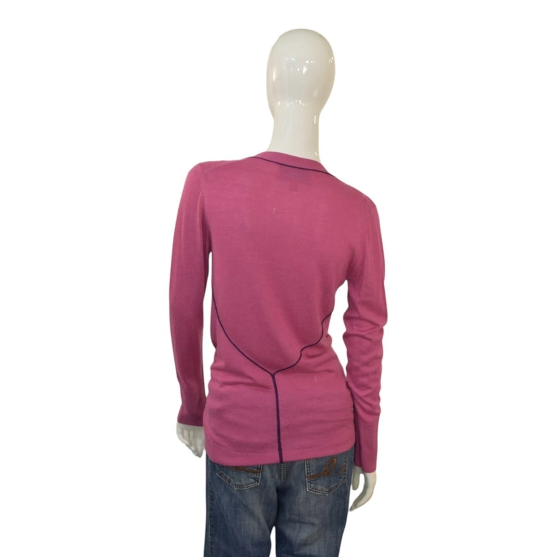 Le Spoke Zac Posen Pink Viscose Silk Cashmere Cardigan Sweater Purple Pipping M - 2