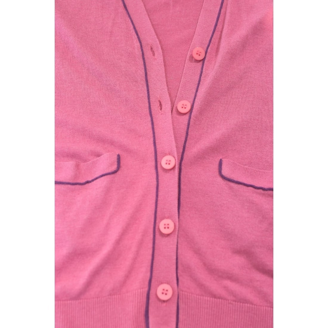 Le Spoke Zac Posen Pink Viscose Silk Cashmere Cardigan Sweater Purple Pipping M - 4