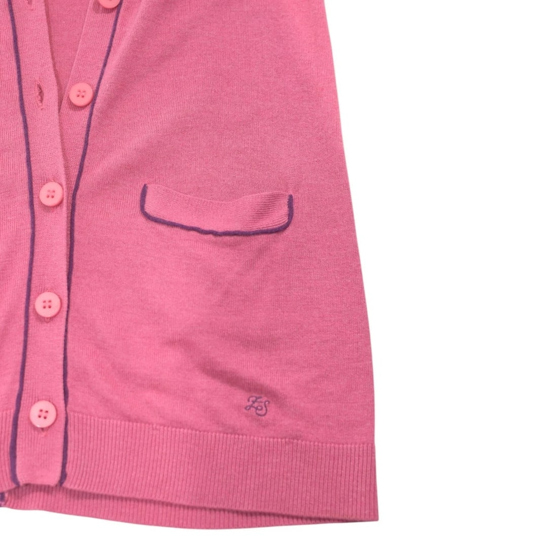 Le Spoke Zac Posen Pink Viscose Silk Cashmere Cardigan Sweater Purple Pipping M - 5