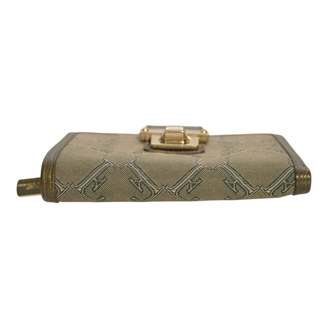 Giangranco Ferre Khaki Leather & Fabric Wallet Gold hardware Medium Envelope - 10