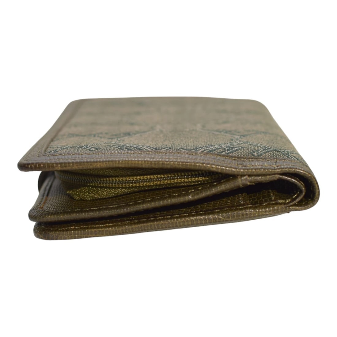 Giangranco Ferre Khaki Leather & Fabric Wallet Gold hardware Medium Envelope - 5