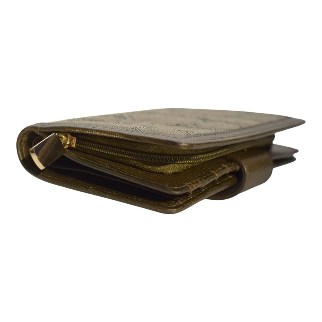 Giangranco Ferre Khaki Leather & Fabric Wallet Gold hardware Medium Envelope - 6