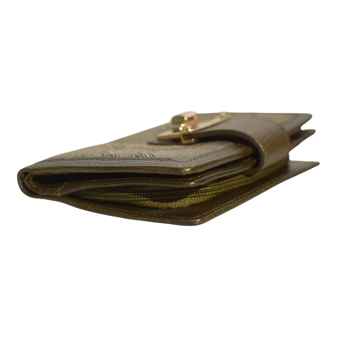 Giangranco Ferre Khaki Leather & Fabric Wallet Gold hardware Medium Envelope - 9