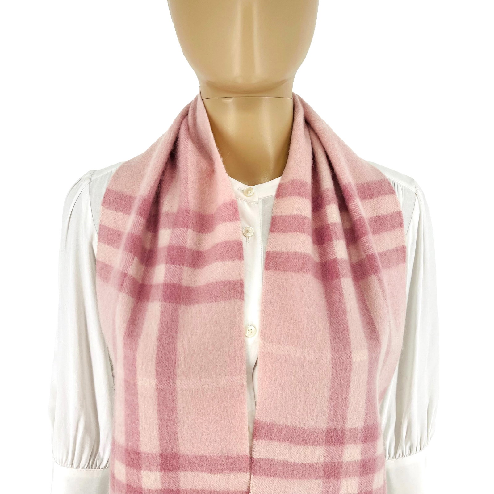 Burberry Children Pink Plaid 100% Cashmere Small Scarf - 2