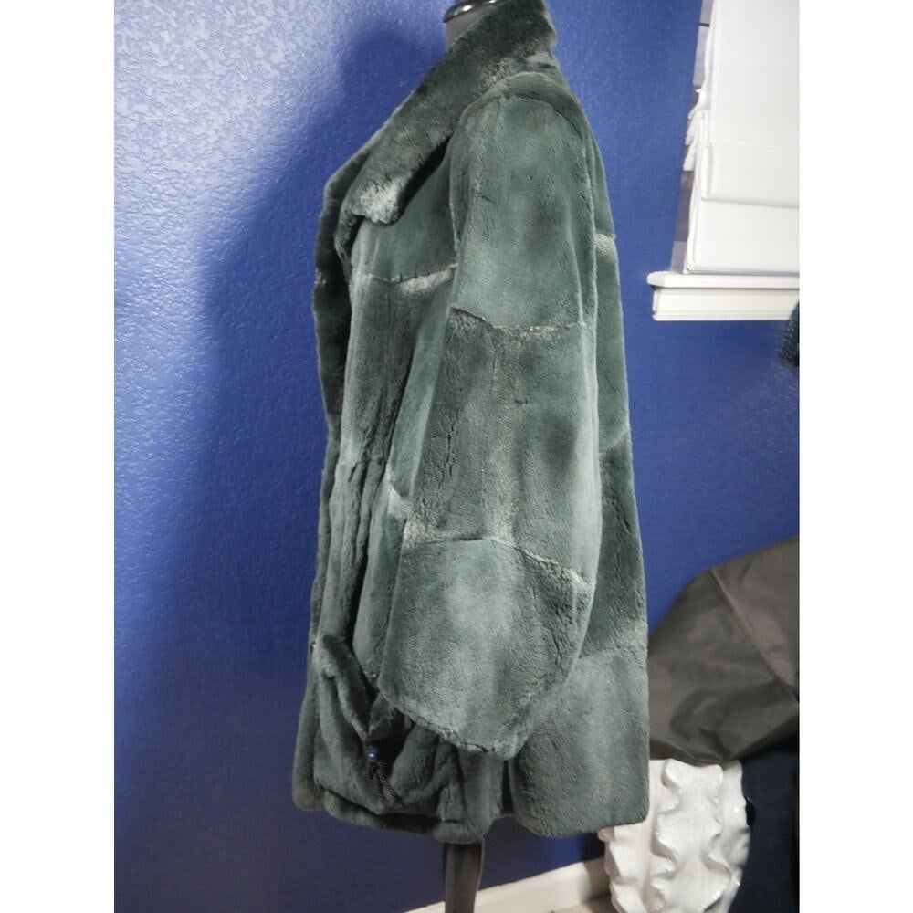 Stunning Dark Emerald Green Sheared Muskrat Beaver Fur Coat Jacket XL Plus - 2