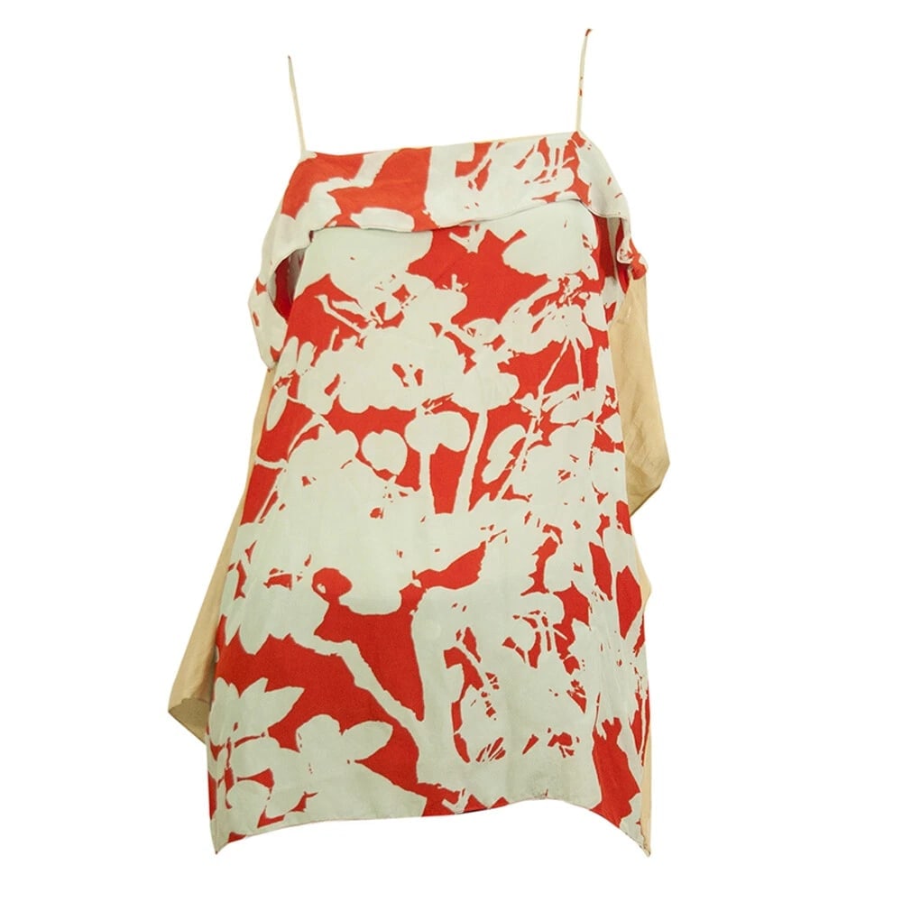3.1 Phillip Lim Silk Blue Orange Floral Beige Back Spaghetti Straps Cami Top 4 - 6