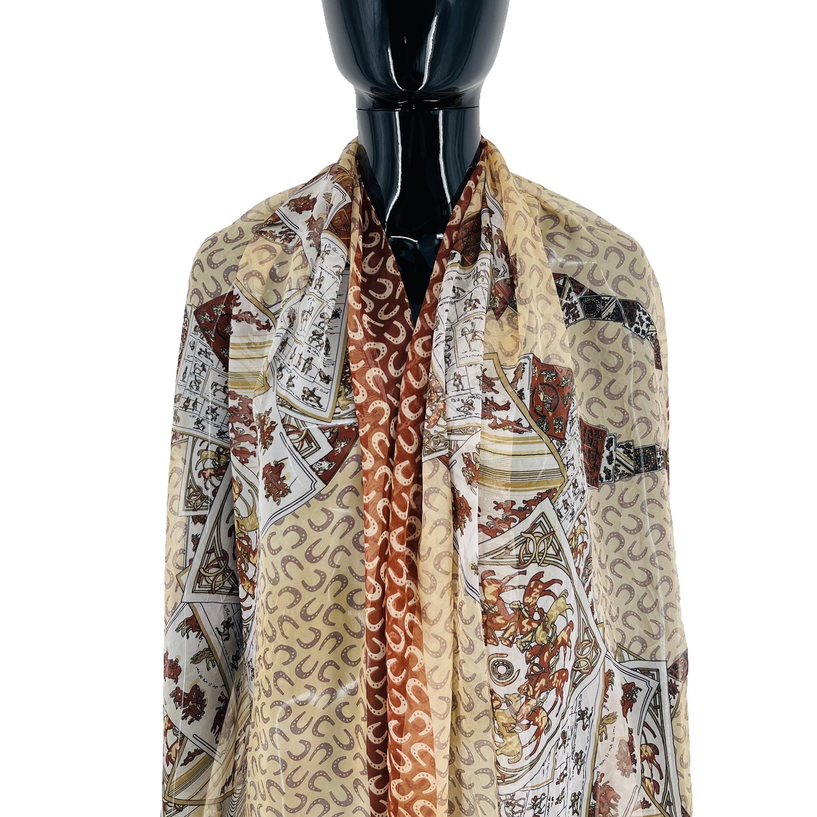 Hermes Light Brown Printed 100% Silk Scarf - 2